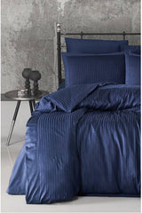 Navy Blue Double Satin Duvet Cover Set - 4 Pieces