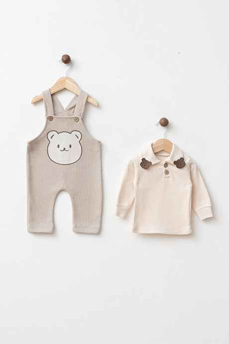 Baby Boy Cute Bear Ribbed Long Sleeve Bodysuit & Overalls Set