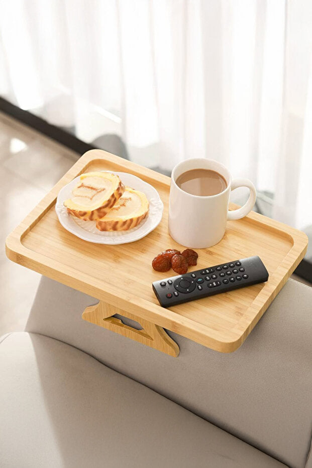 Bamboo Sofa Armrest Tray - 38x25 cm with Non-Slip Design