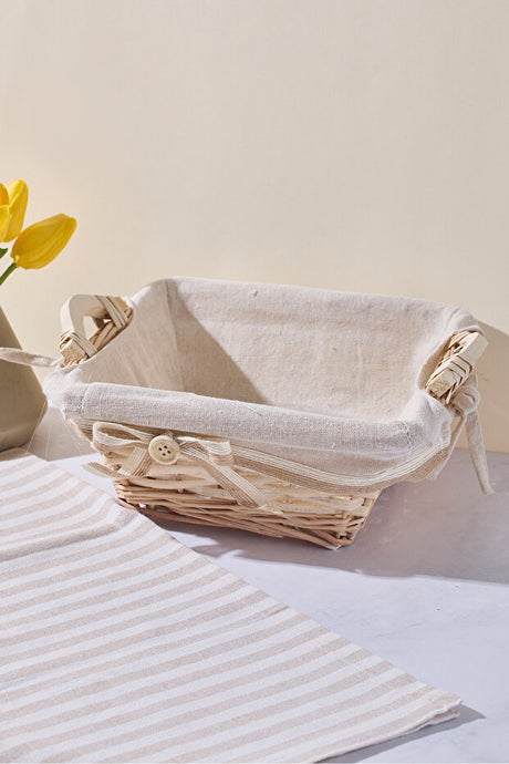 Willow Wicker Bread Basket with Fabric Liner - 24x24x10 cm