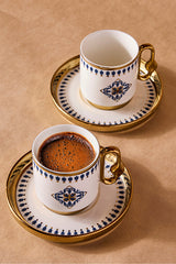 Porcelain Coffee Cup Set with Blue Tile Pattern - Serves 2