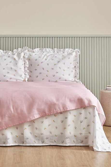 Lidya 100% Cotton Double Pike Set - Powder Pink with Ruffles