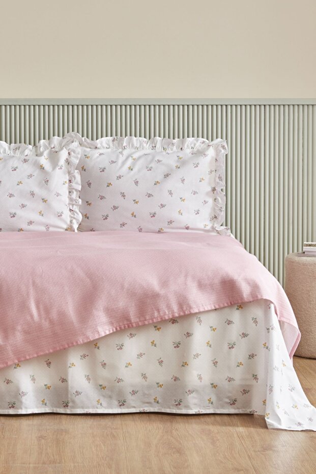 Lidya 100% Cotton Double Pike Set - Powder Pink with Ruffles