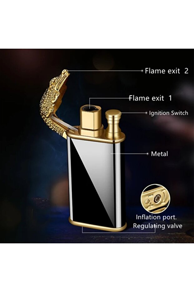 Personalized Dual-Flame Crocodile Lighter & Wooden Gift Box