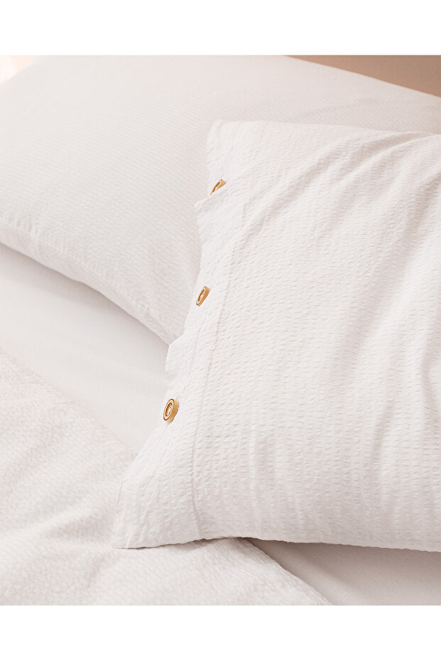 Linda Double Washed Seersucker Duvet Cover Set - White