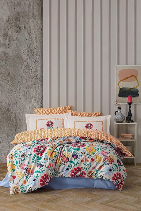 Regina 100% Cotton Single Duvet Cover Set - Artistic Floral