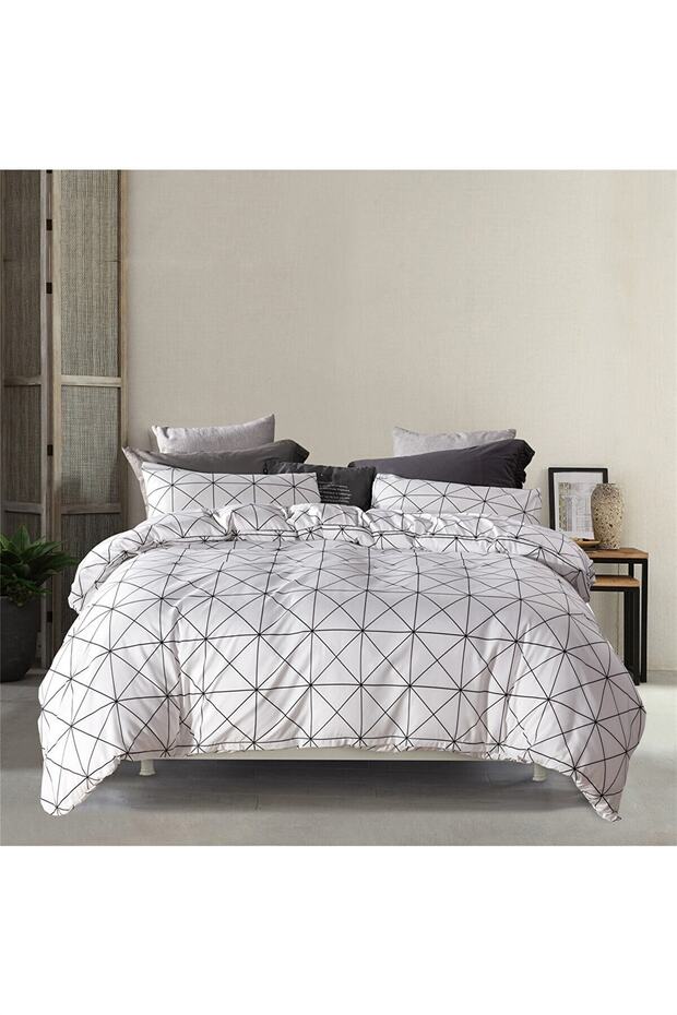 Pandora White Geometric Double Duvet Cover Set - 200x220cm