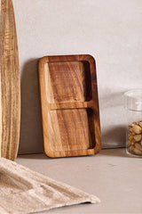 Acacia Wood 2-Compartment Serving Tray - 17x10 cm Snack Dish