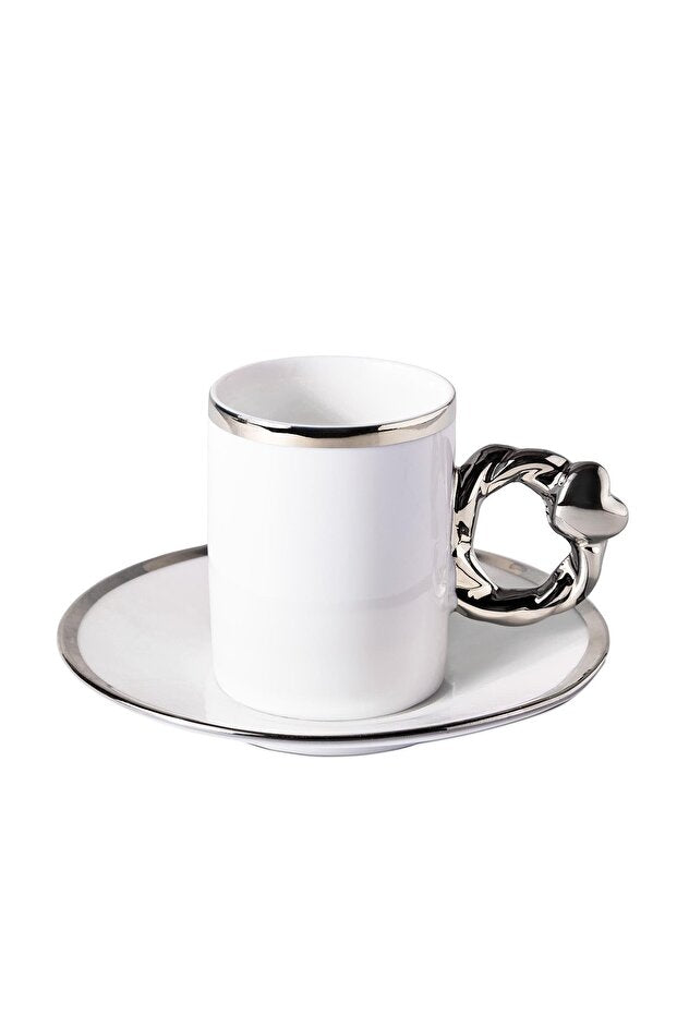 Cihangir Silver Trim Porcelain Coffee Cup Set for 2