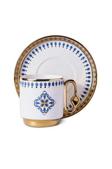 6 Person Porcelain Coffee Cup Set with Elegant Blue Tile Design