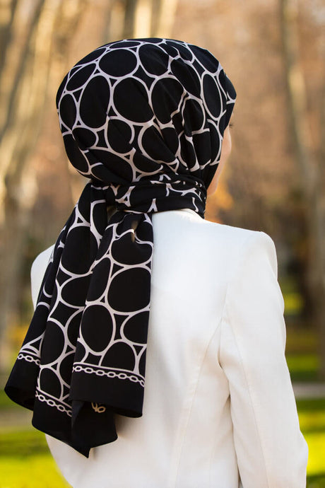 Luxury Medina Silk Shawl - Black & White Geometric