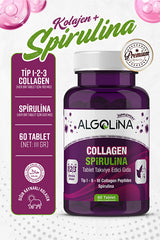 Kollagen + Spirulina Tabletter - Type I, II, III - 60 Tabletter x 3 Pakke
