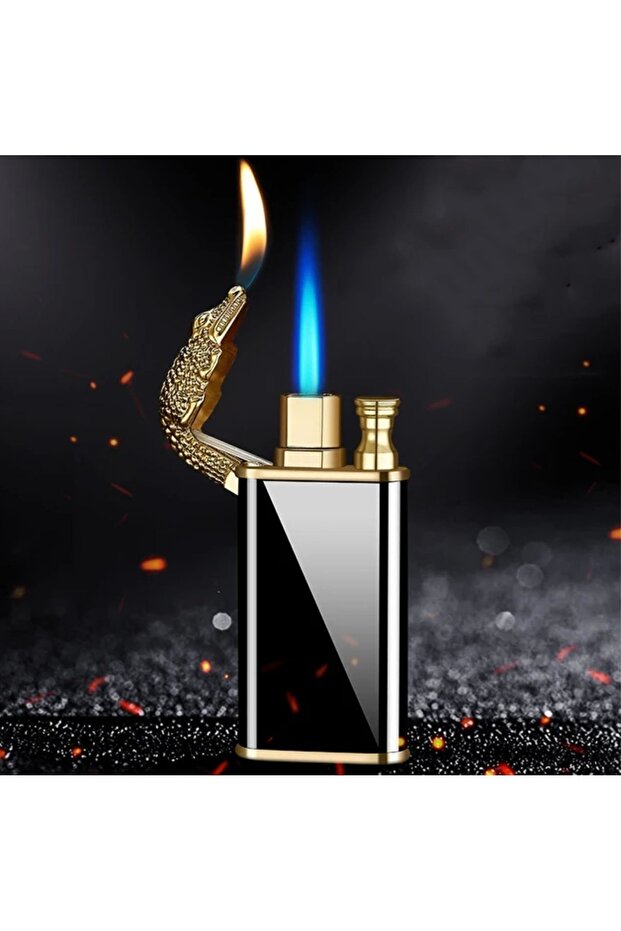 Personalized Dual-Flame Crocodile Lighter & Wooden Gift Box
