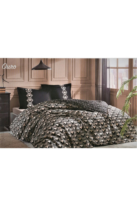 Ouro Black Double Duvet Cover Set - 100% Cotton