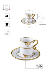 Ottoman Porcelain Coffee Cup Set with Gold Details - 6 Person