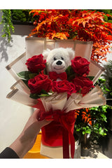 Romantic Red Rose & Teddy Bear Bouquet - Valentine's Day Gift