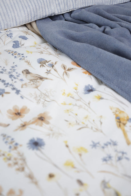 Aleta Blue Floral 100% Cotton Double Duvet Cover & Blanket Set