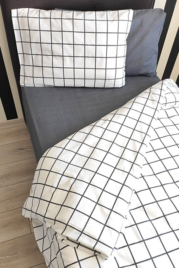 Single Plaid Duvet Cover Set - 3 Pieces, 160x220cm