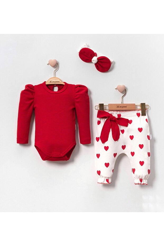 Ensemble de 3 cache-couches pour bébé à motif de cœurs avec bandeau