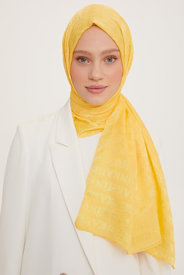 Elegant Yellow Jacquard Shawl - Embroidered