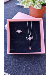 Steel Gold-Plated Heart Stone Necklace & Ring Set