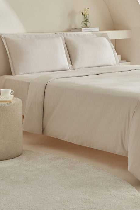 Lavin 100% Cotton Double Duvet Cover Set - Beige