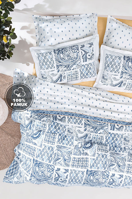 Merida Double 100% Cotton Pique Bedding Set - Blue