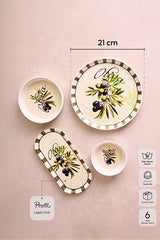 14 Piece Stackable Breakfast Set for 6 with Olive Motif & Sauce Bowls