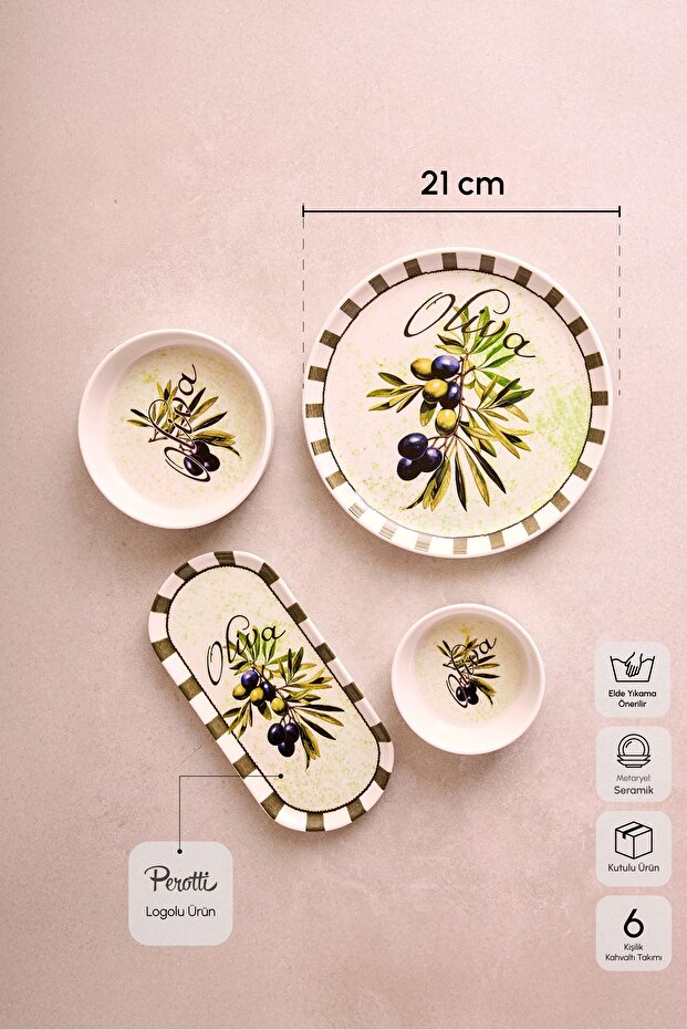 14 Piece Stackable Breakfast Set for 6 with Olive Motif & Sauce Bowls