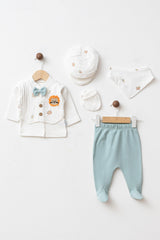 Newborn Muslin Lion Embroidered 100% Cotton 5-Piece Baby Set
