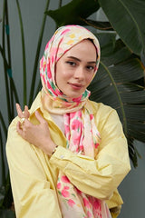 Botanical Pink Cotton Viscose Shawl - Soft & Thin ()