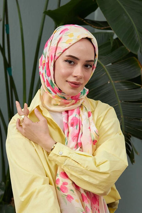 Botanical Pink Cotton Viscose Shawl - Soft & Thin ()