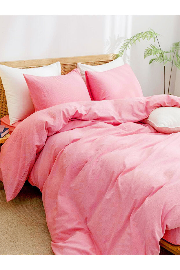 Pure Cotton Double Size Pink Duvet Cover Set - 4 Piece