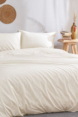 100% Cotton Double Duvet Cover Set - Cream, Breathable