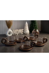 Morponi Premium Borosilikatglas Tee- und Kaffeetassen-Set mit Akaziengriff und Unterteller - Set von 6