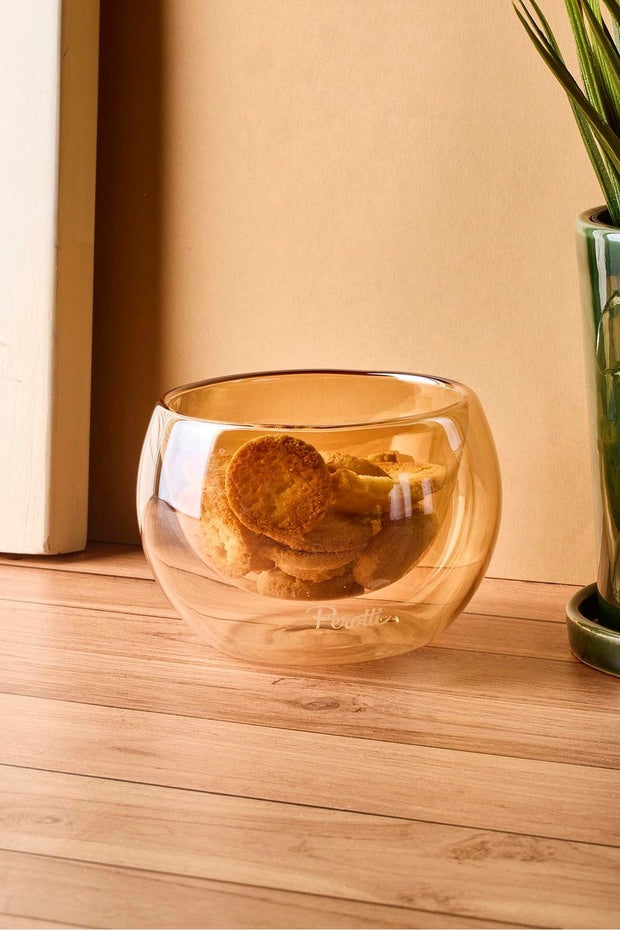 Double-Walled Amber Glass Bowl - 300ml Decorative Serving