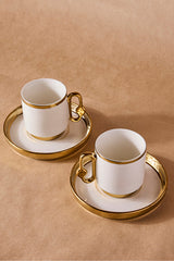 Cihangir Gold Porcelain Coffee Cup Set - Elegant 2 Person Design