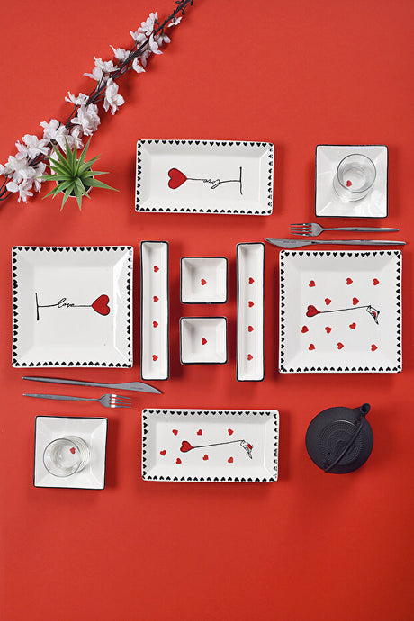 Handmade Ceramic Love Design 10-Piece Breakfast & Snack Set