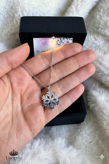 925 Sterling Silver Plated Snowflake Necklace with Light-Up Gift Box
