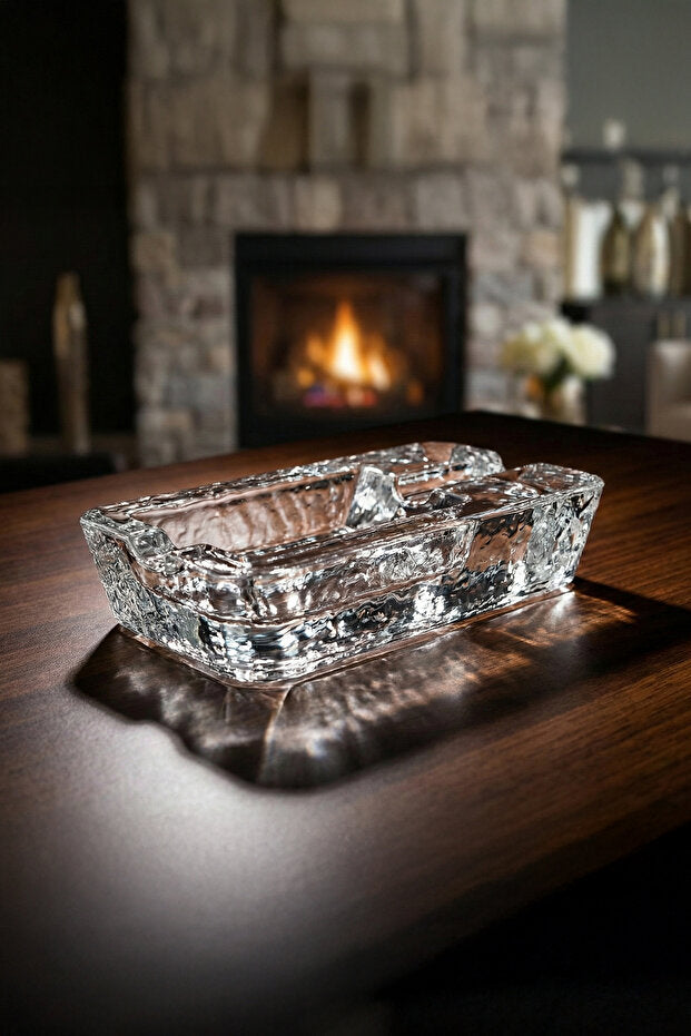 Crystal Glass Ashtray - Hand Made, Elegant Design, 18x9x4 cm