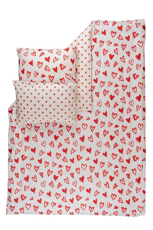 100% Cotton Double Duvet Cover Set - Romantic Heart Pattern