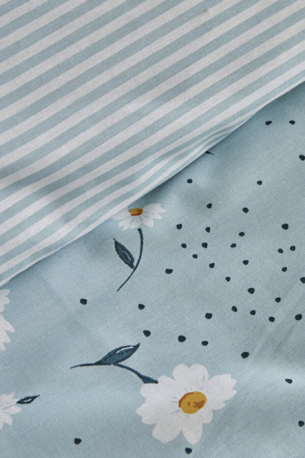 Daisy 100% Cotton Double Duvet Cover Set - Mint Blue