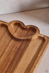 Elegant Acacia Wood Serving Tray with Heart Details - 25x14 cm