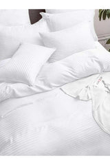 Double Striped Satin Hotel Duvet Cover Set - 240x260 cm
