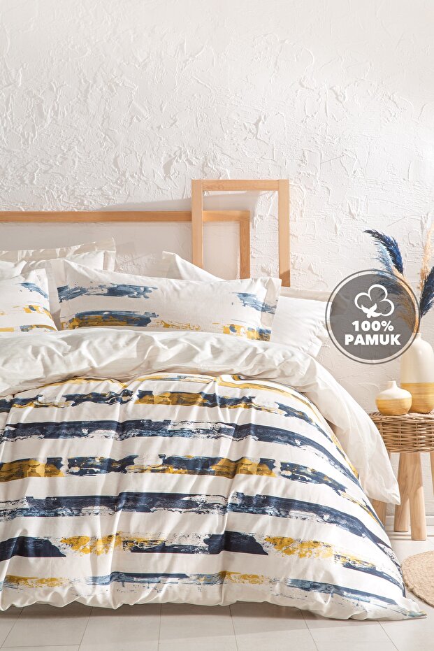 Stain Ranforce Double Duvet Cover Set - 100% Cotton, Abstract Stripes