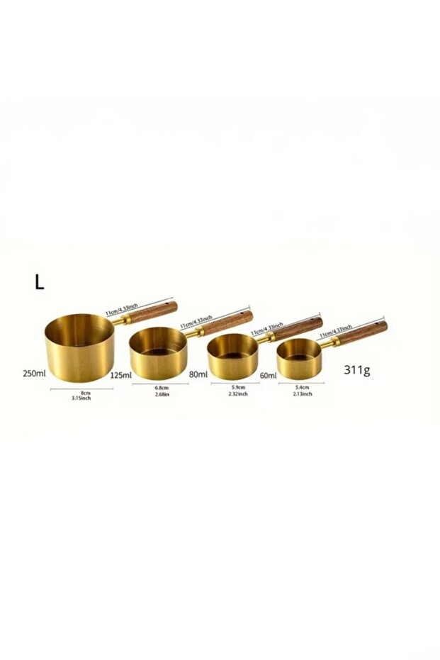 4-Piece Large Measuring Cup Set with Elegant Wooden Handles