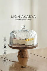 Acacia Wood & Glass Cake Dome with Stand - 25 cm