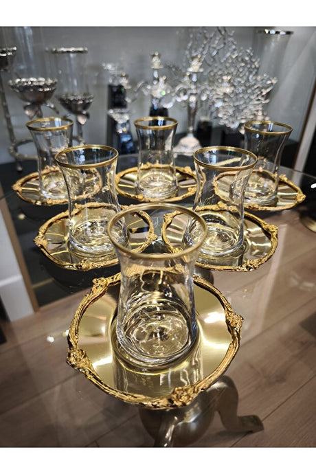P&ora Professional Turkish Gold Rose Tea Serving Set