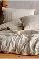 100% Cotton Striped Single Duvet Cover Set - 160x220cm