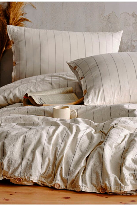 100% Cotton Striped Single Duvet Cover Set - 160x220cm